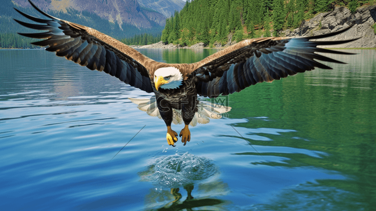 鹰在平静的水面上飞翔