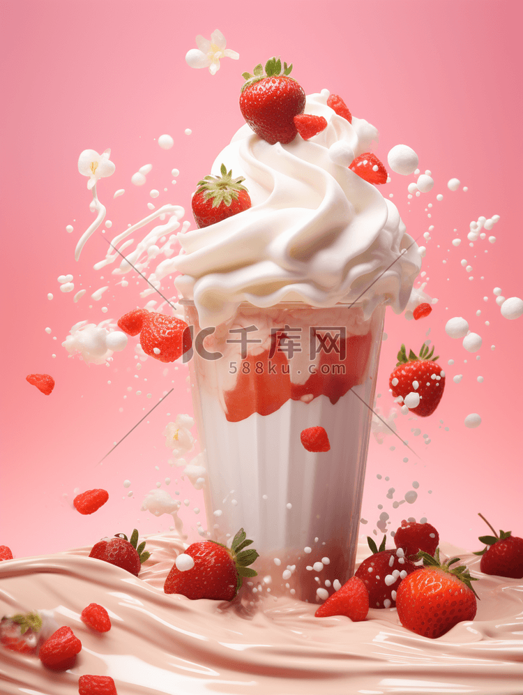 唯美夏日草莓奶油冰激凌背景9