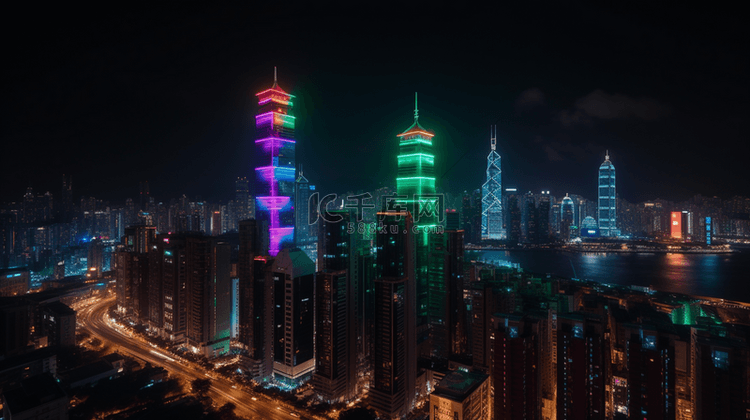3D立体彩色城市夜晚光效建筑背