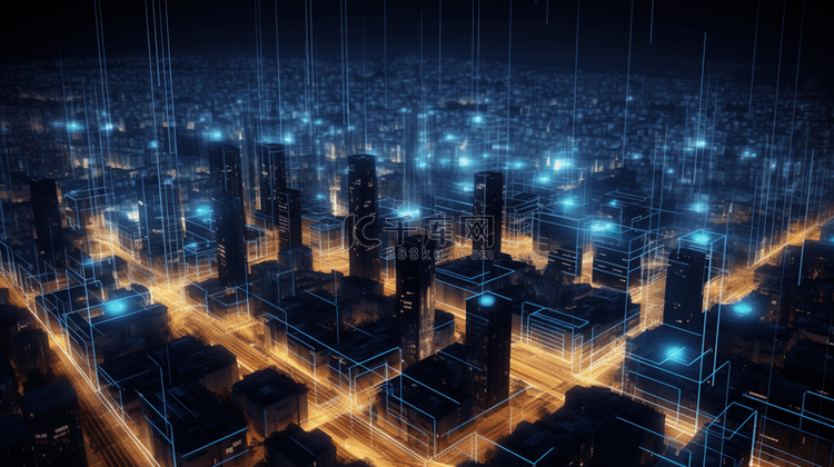 3D立体城市光感夜景建筑背景1