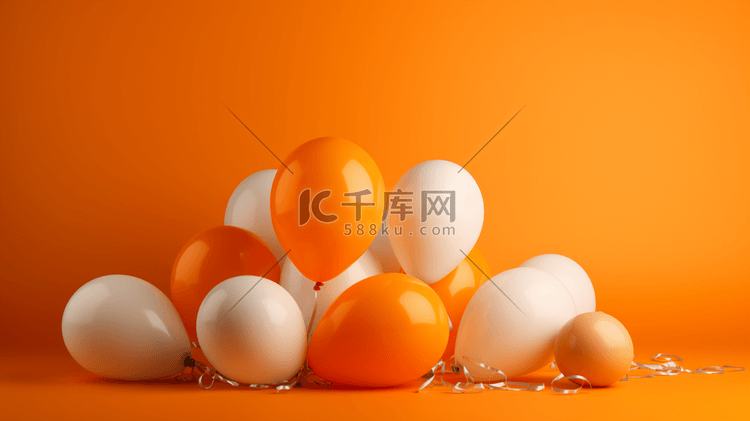 橙色白色装饰气球纯底色特写2