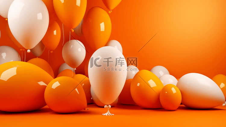 橙色白色装饰气球纯底色特写1