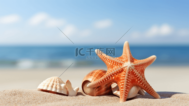 夏日阳光海滩海星海螺