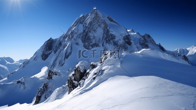 蓝天下白雪覆盖的高山