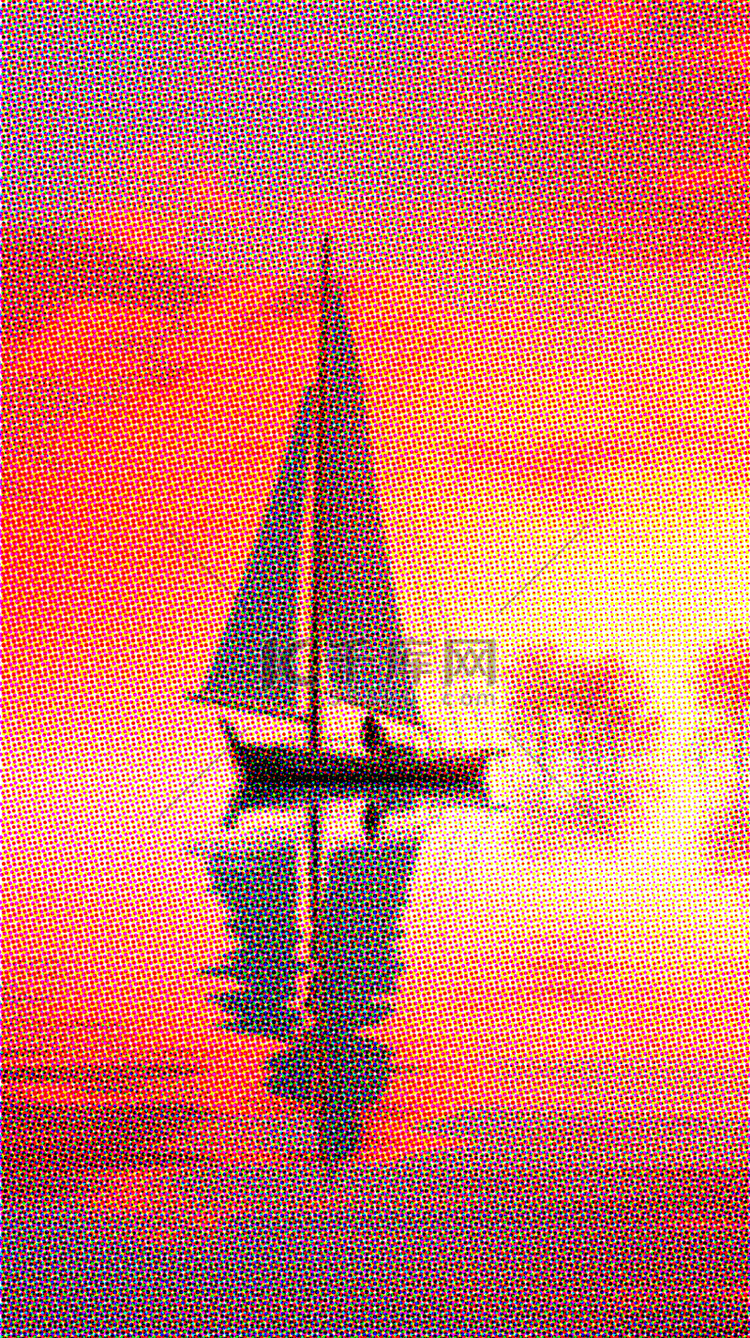 彩色半调海面帆船背景