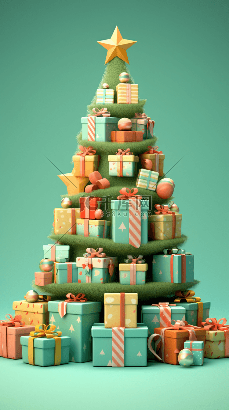 圣诞节3D立体彩色礼物盒堆成的