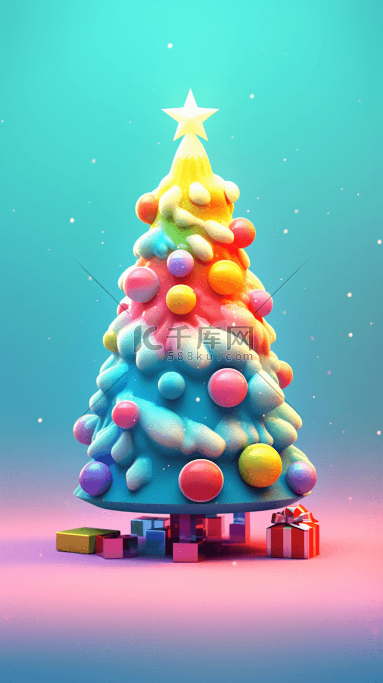 3D立体彩色渐变糖果圣诞节圣诞树