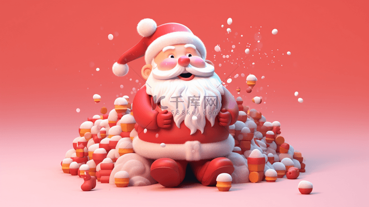 红色圣诞节3D立体坐着的圣诞老人