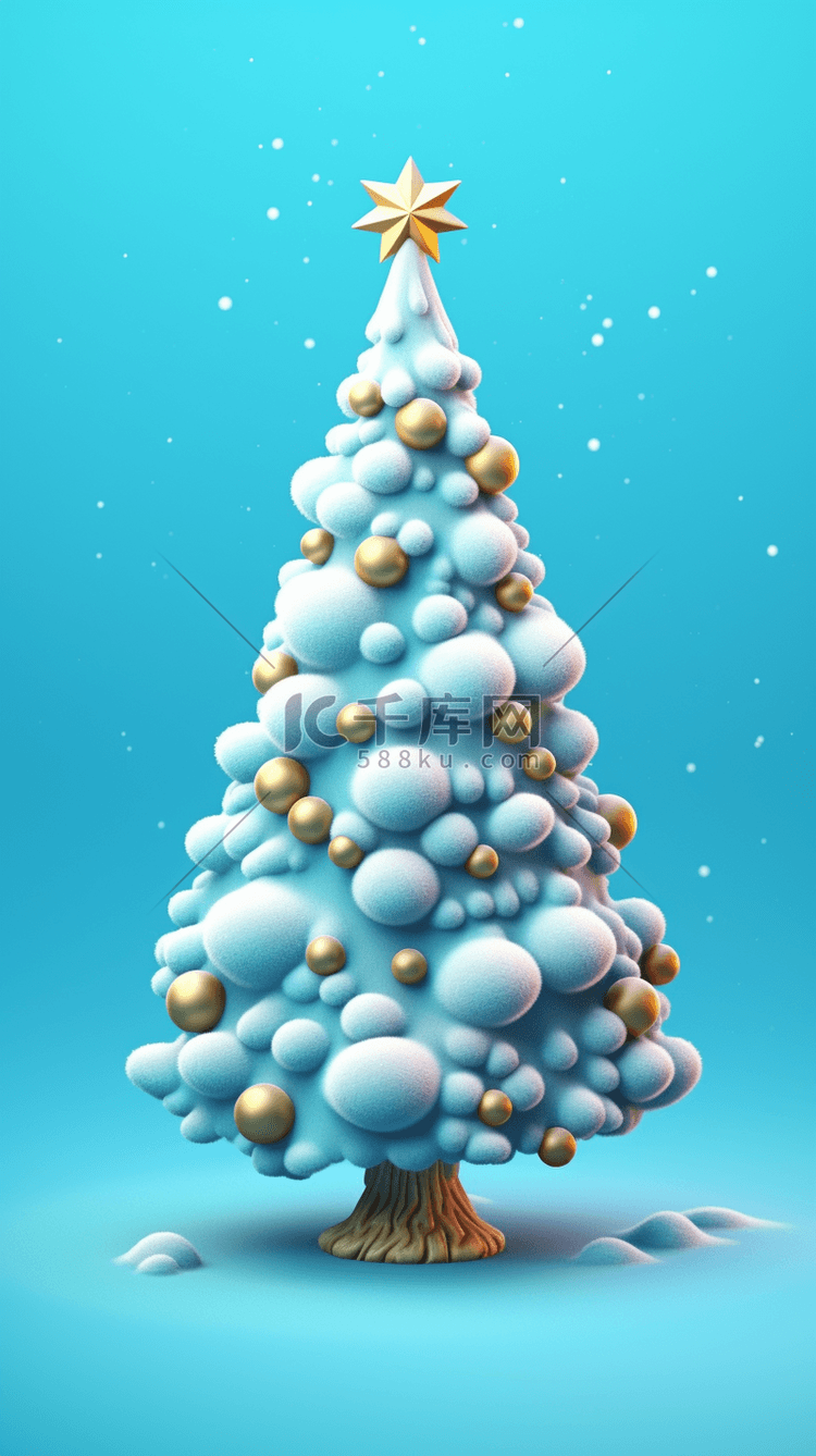 圣诞节3D立体积雪的圣诞树