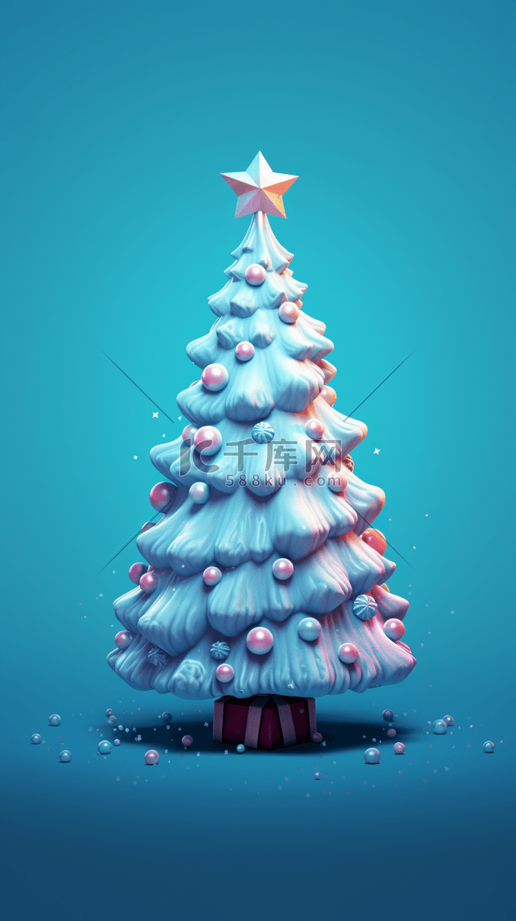 圣诞节3D积雪的圣诞树