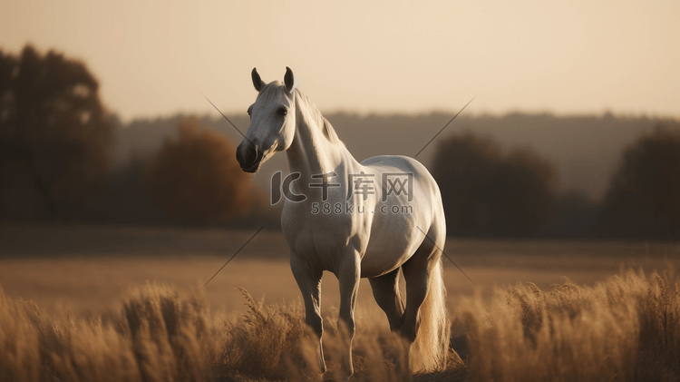 站在田野中央的一匹白马1