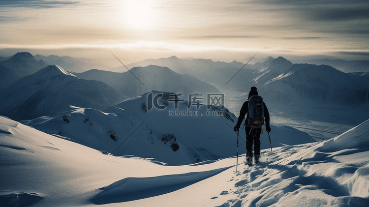 白雪覆盖的山顶上一个滑雪的人3
