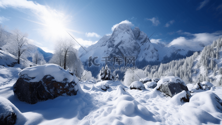 布满岩石和树木的白雪覆盖的山4