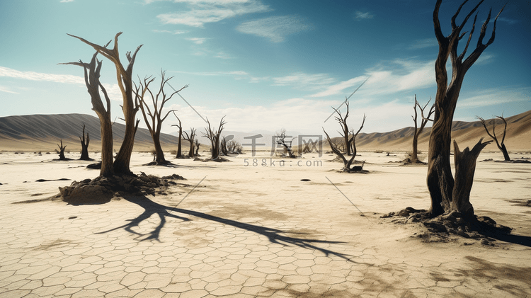 站在沙漠中央的一群枯树