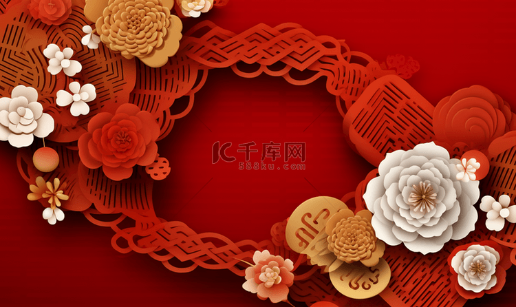 中国风红色喜庆节日立体背景