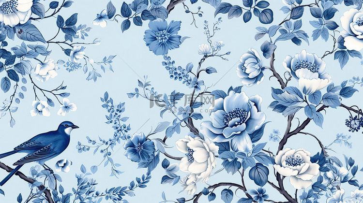 中国风浅蓝色花卉花朵壁纸13