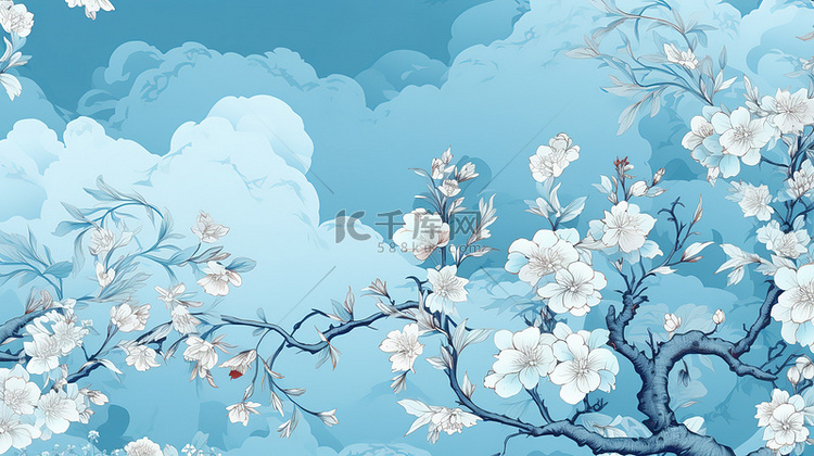 中国风浅蓝色花卉花朵壁纸2