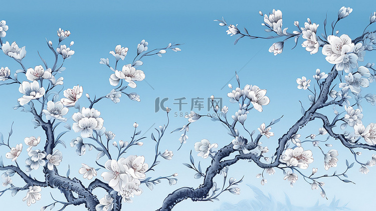 中国风浅蓝色花卉花朵壁纸12