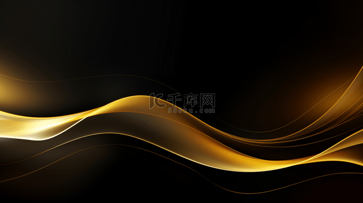 黑色背景上的金色波浪，抽象的波