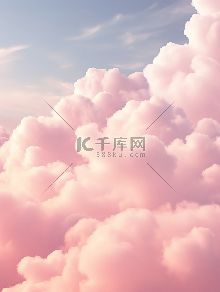 天空蓬松淡粉色棉花糖云背景16