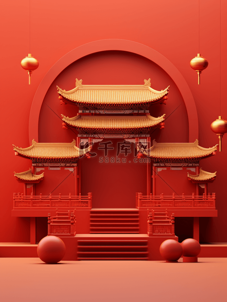 中国风红色背景春节新年海报展示