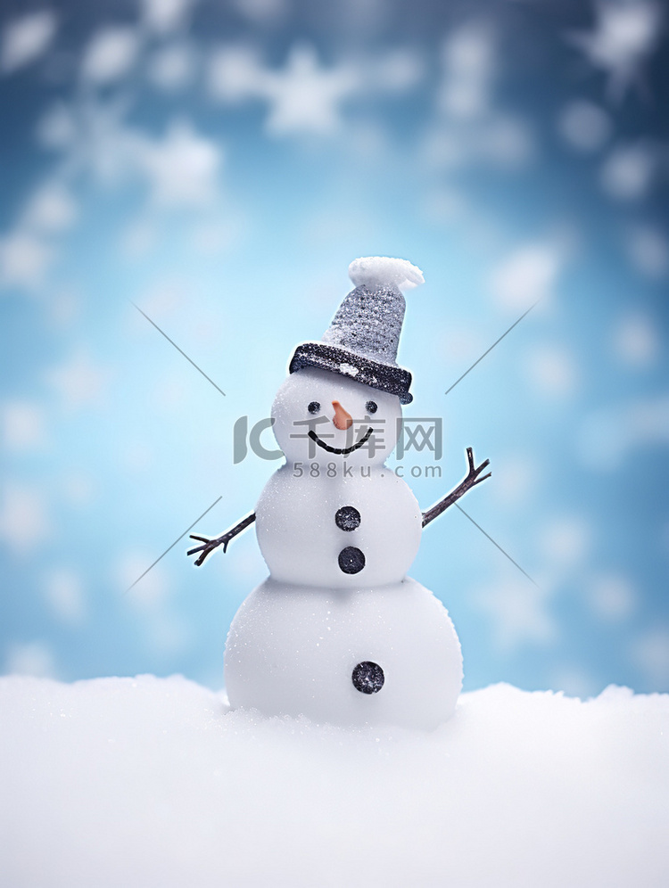 冬天节气一个雪人站在蓝色背景1