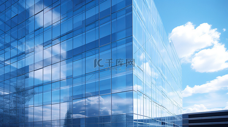 城市天际线的蓝色现代办公楼背景