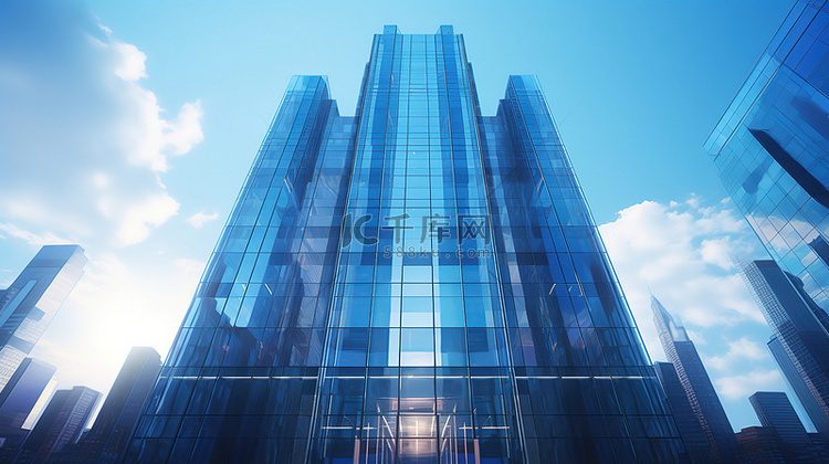 城市天际线的蓝色现代办公楼背景