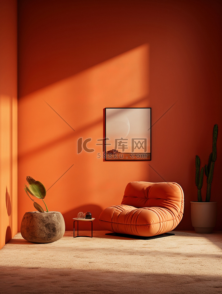 橙色背景墙沙发室内空间家居背景