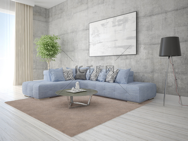 模拟客厅与一个舒适的角落沙发和