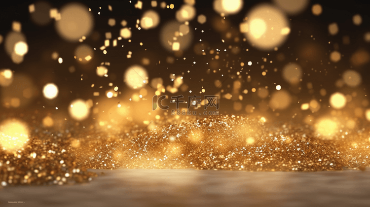 金色灯光和雪花的节日圣诞抽象背