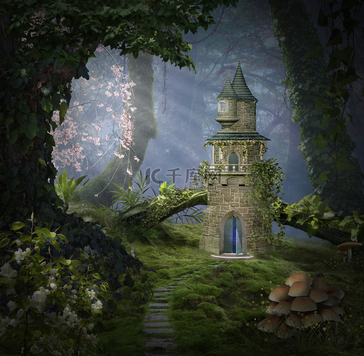 梦幻城堡在森林里。Photom