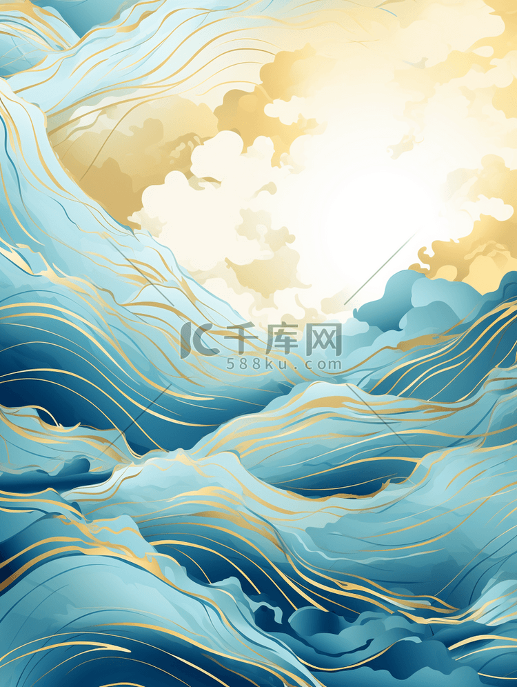 中国风描金山水纹理背景12