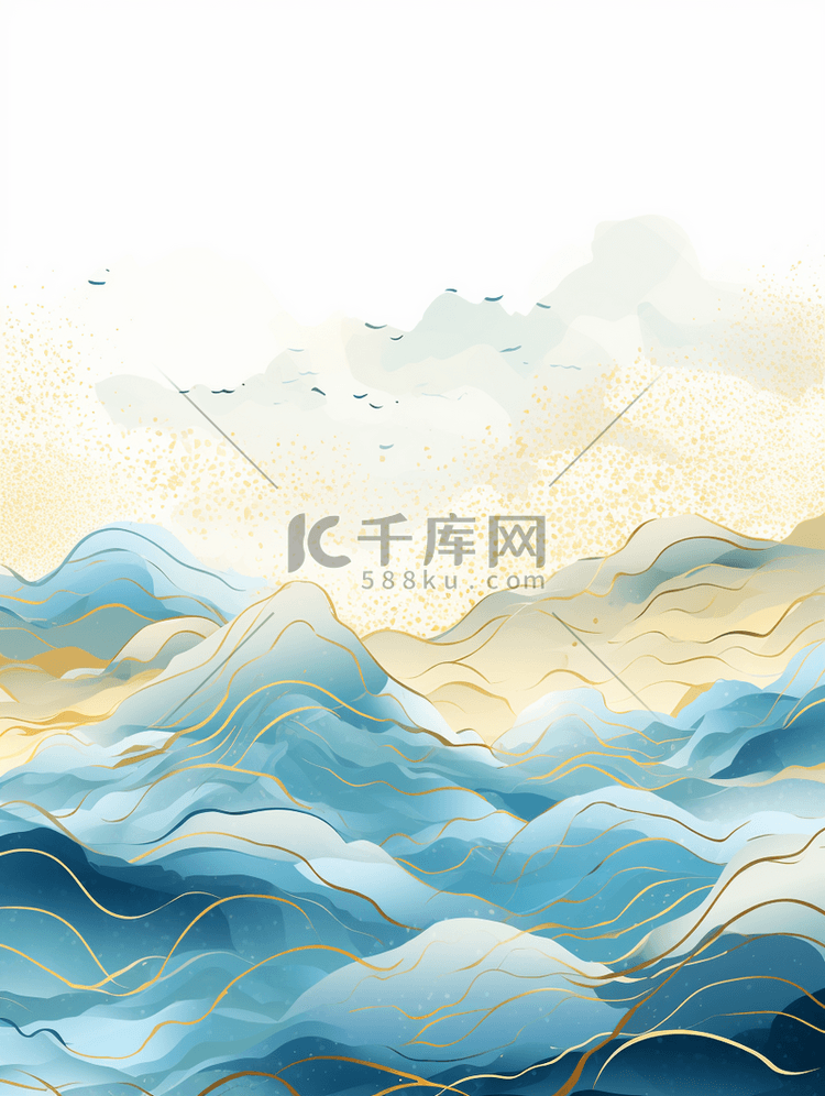 中国风描金山水纹理背景11