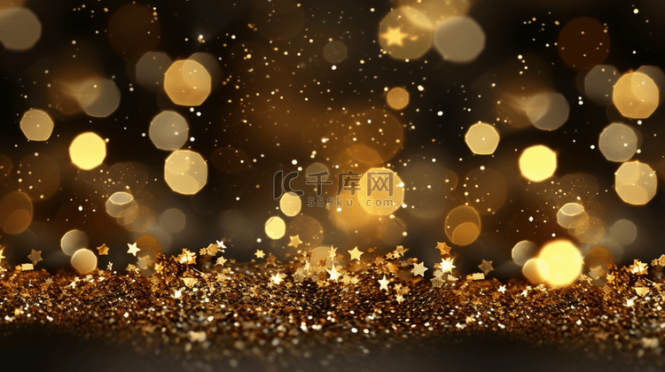 金色灯光和雪花的节日圣诞抽象背