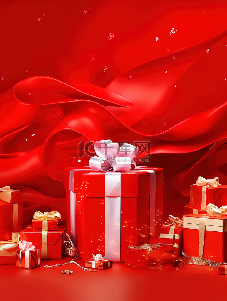 礼品盒红色背景广告海报17