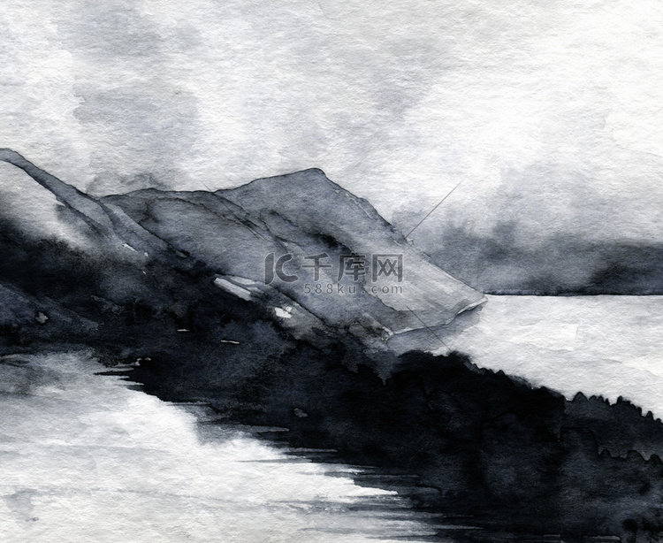 高山与天空抽象灰色景观水彩画素