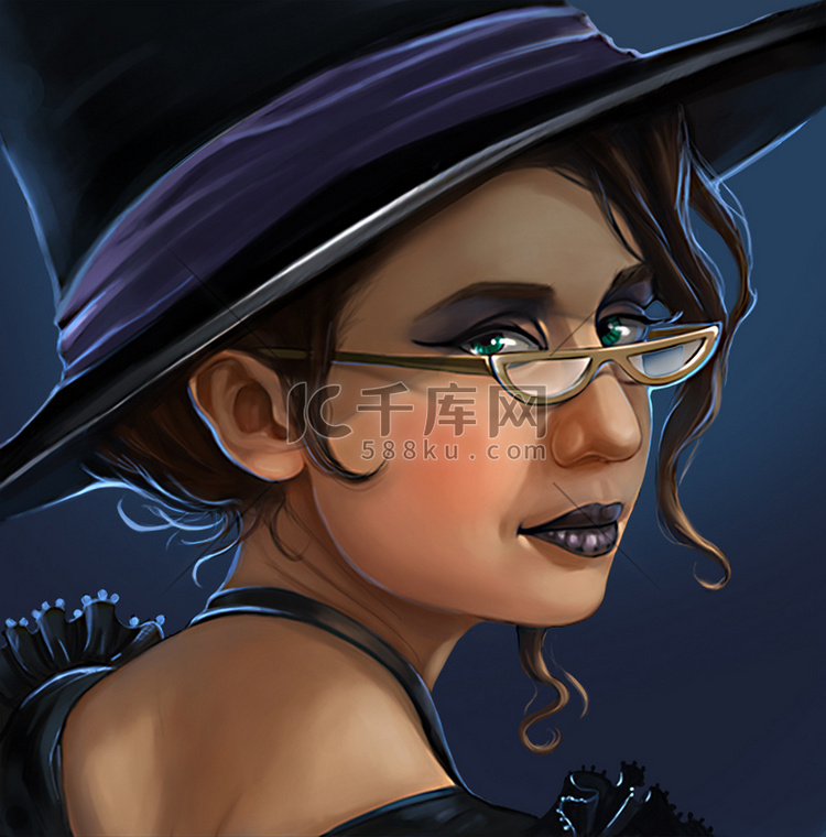 女孩巫婆帽子和眼镜