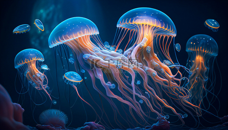 美丽的水母在它的自然栖息地。水