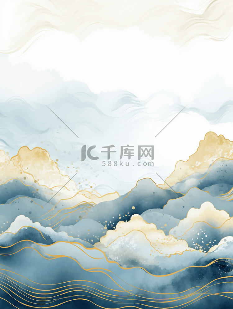 中国风描金山水纹理背景8