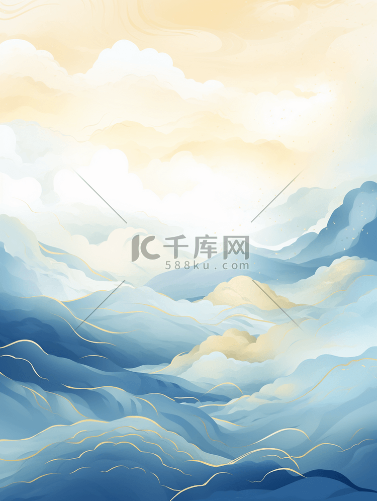 中国风描金山水纹理背景5