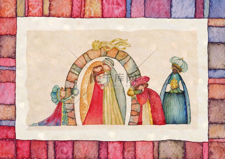 圣诞基督诞生的场景和三个国王.