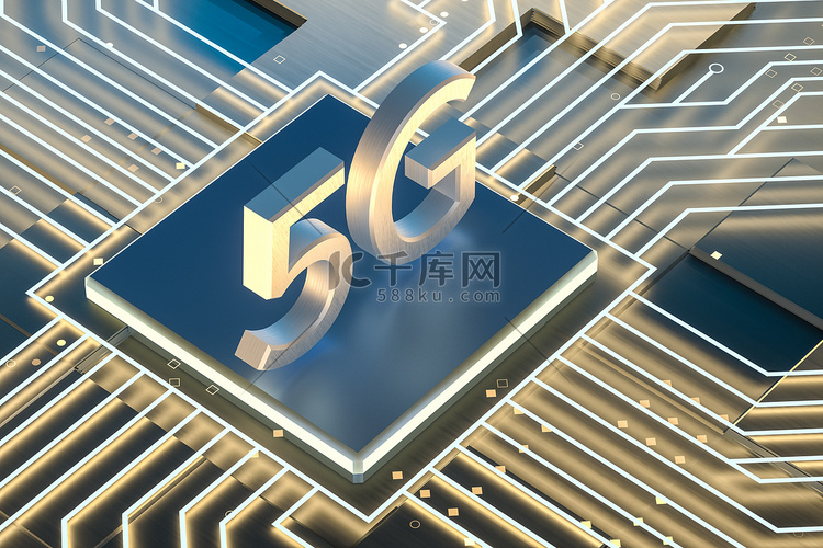 3d 渲染, 5g 字体和电路背景