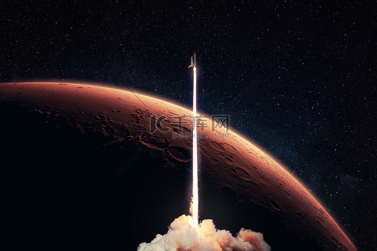 火箭发射到红星球火星。宇宙飞船
