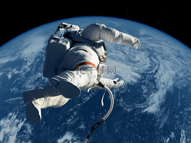 宇航员在地球的背景上