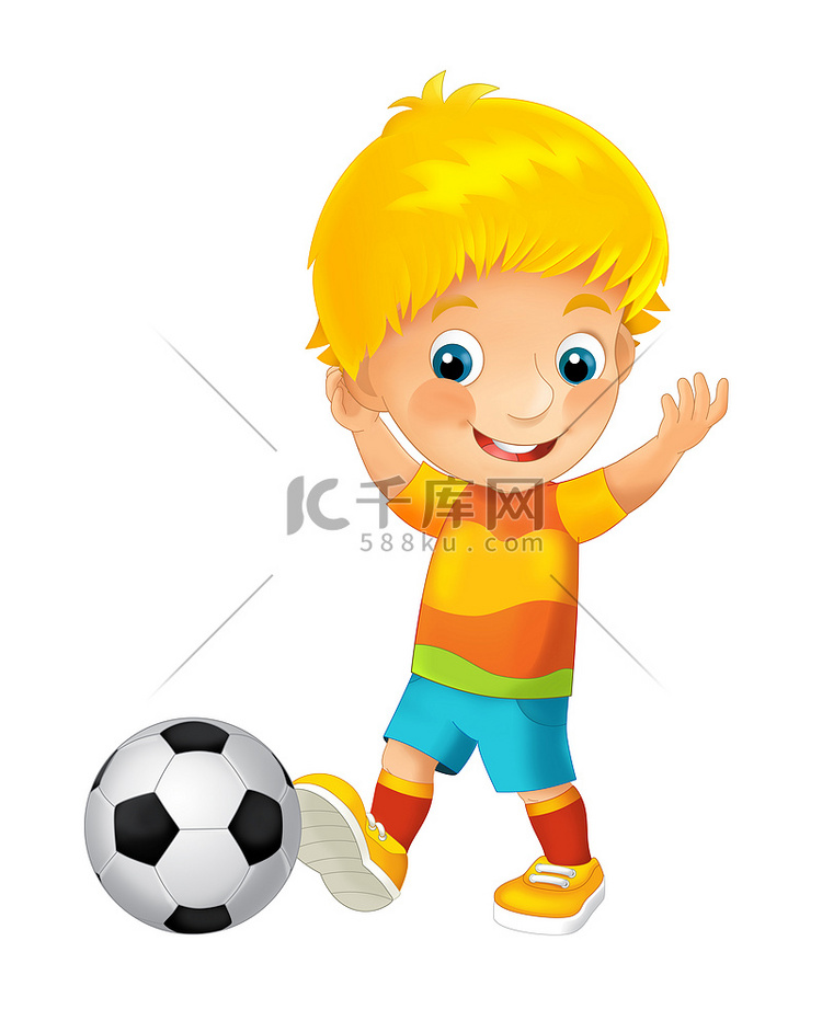 卡通男孩在踢足球 