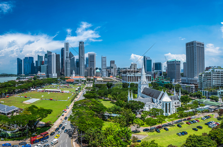 新加坡城市天际线的白天在市中心