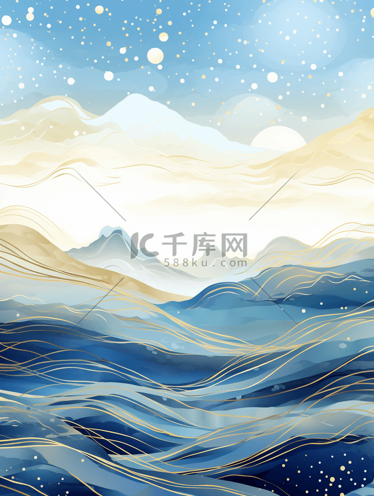 中国风描金山水纹理背景14