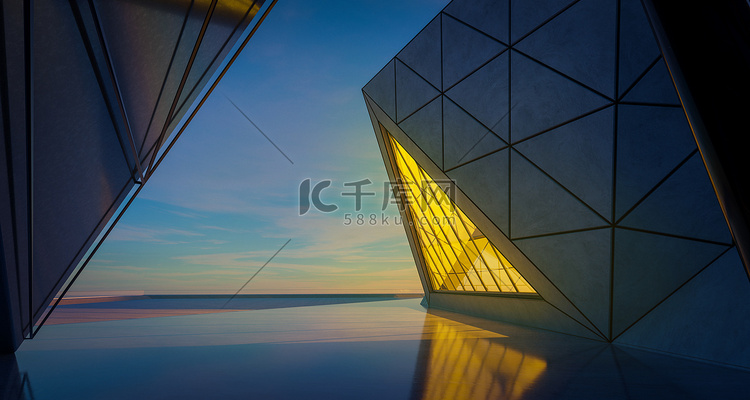 现代三角形造型设计采用玻璃、混