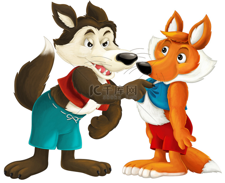 卡通大灰狼和狐狸
